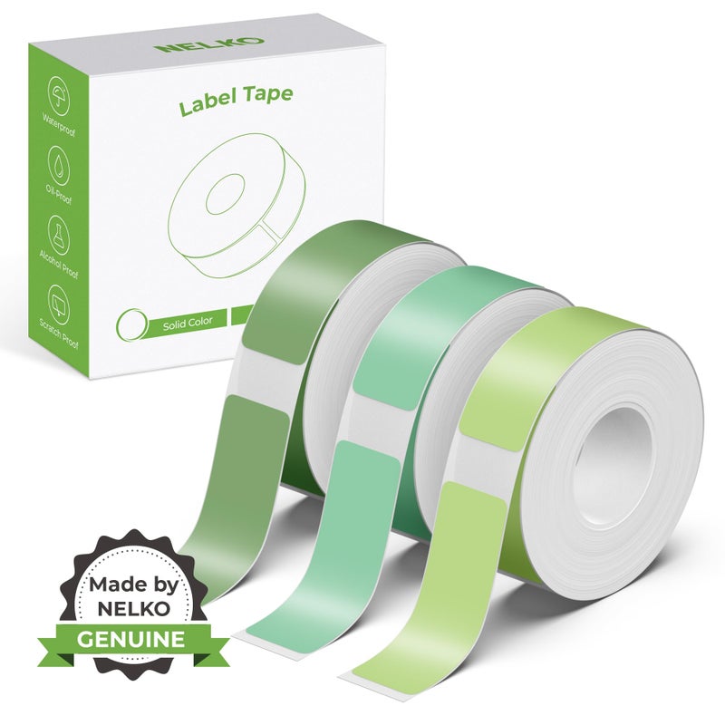 NELKO Genuine P21 Label Maker Tape, Adapted Label Print Paper, 14x40mm (0.55""x1.57""), Standard Laminated Labeling Replacement, Multipurpose of P21, 180 Tapes/Roll, 3-Roll, Light Green/Green/Dark Green - Image 1